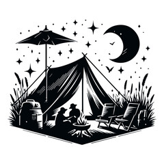 Camping Tent Silhouette for Nature Inspired T-Shirt Graphics