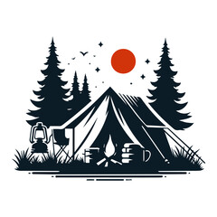 Camping Tent Silhouette Design for T-Shirts and Logos
