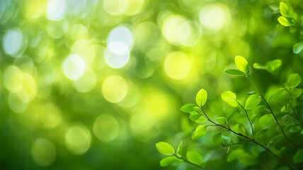 Obraz premium Green leaves glistening in sunlight create a vibrant backdrop in a serene natural setting