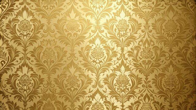 Luxurious wallpaper featuring a pattern of gold-toned flowers , gold, elegant, decorative, floral, design