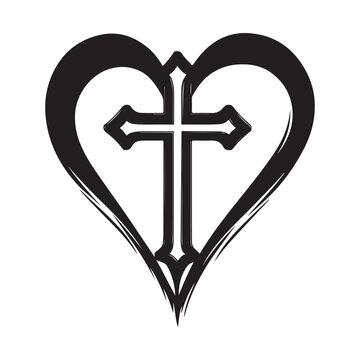 recommend clip art: Christian Cross Inside in the Heart  design logo vector isolated on white background. Christian Cross  Vector Illustration.