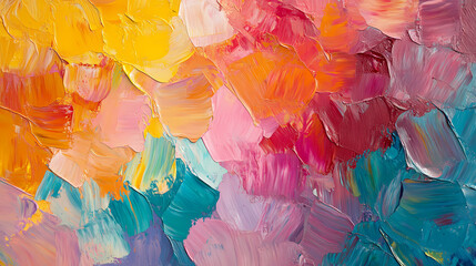 Detailed textured impressionism abstract oil painting in vibrant colors wallpaper illustration with earthy shade brush strokes widescreen background. Impressionism. Illustration