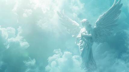 Minimalist Background: Beautiful Religious Portrait of a Guardian Angel in Paradise

