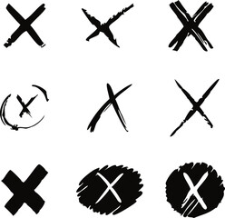 Doodle chalk tick cross sign set