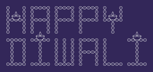 happy diwali Pulli Kolam text vector.