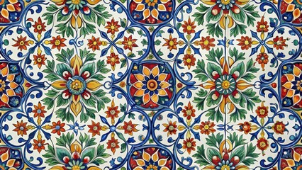 Mediterranean style floral tile pattern for seamless backgrounds, Mediterranean, seamless, tile, pattern, floral, motifs
