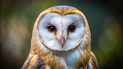 Close up detailed image of a common barn owl (Tyto albahead) with piercing eyes and feather detail, owl, bird, wildlife