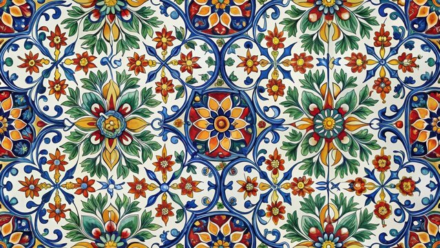Mediterranean style floral tile pattern for seamless backgrounds, Mediterranean, seamless, tile, pattern, floral, motifs