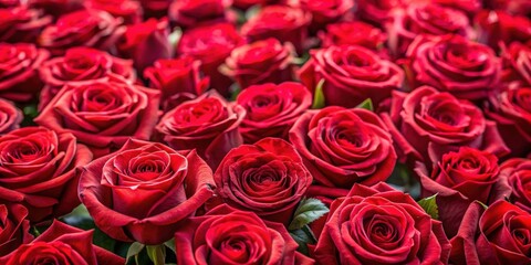 Obraz premium Sea of red roses in full bloom, creating a vibrant and romantic floral background, red roses, full bloom, sea, vibrant