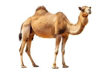 Single brown camel standing on transparent background