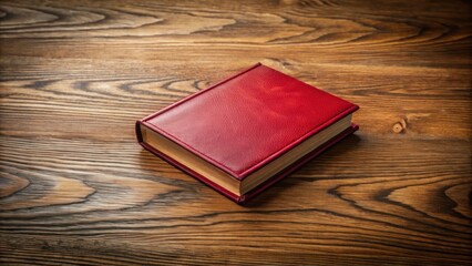 Red leather-bound book placed on a wooden oak table , vintage, old, classic, retro, antique, literature, reading, education