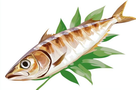 grilled fish on green leaves clip art preview