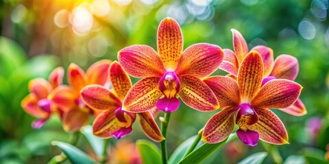 Beautiful hybrid orchid Papilionanthe Miss Joaquim, also known as Vanda Miss Joaquim