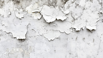 Obraz premium Peeling white paint on a weathered wall with visible texture and cracks in sunlight
