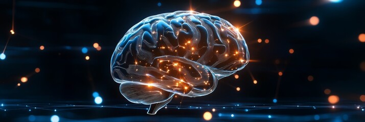 A futuristic depiction of the human brain as a complex network of glowing circuitry, symbolizing the power of the mind, artificial intelligence, digital connections, and the interconnectedness of know