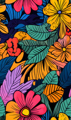 floral and leaf seamless patterns in doodle-style tile designs with graphic format.