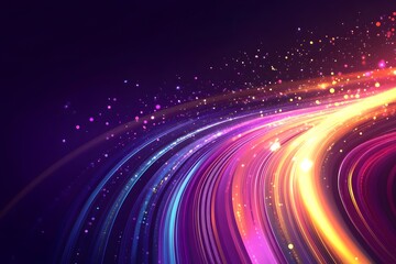 Obraz premium Abstract background with glowing neon lines and stars on a dark blue backdrop. Digital technology concept,