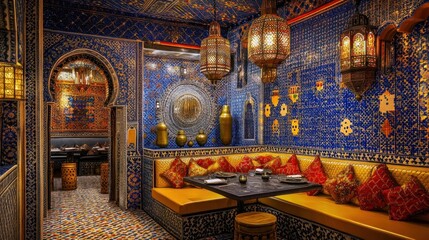 Obraz premium Moroccan Restaurant Interior with Intricate Tilework