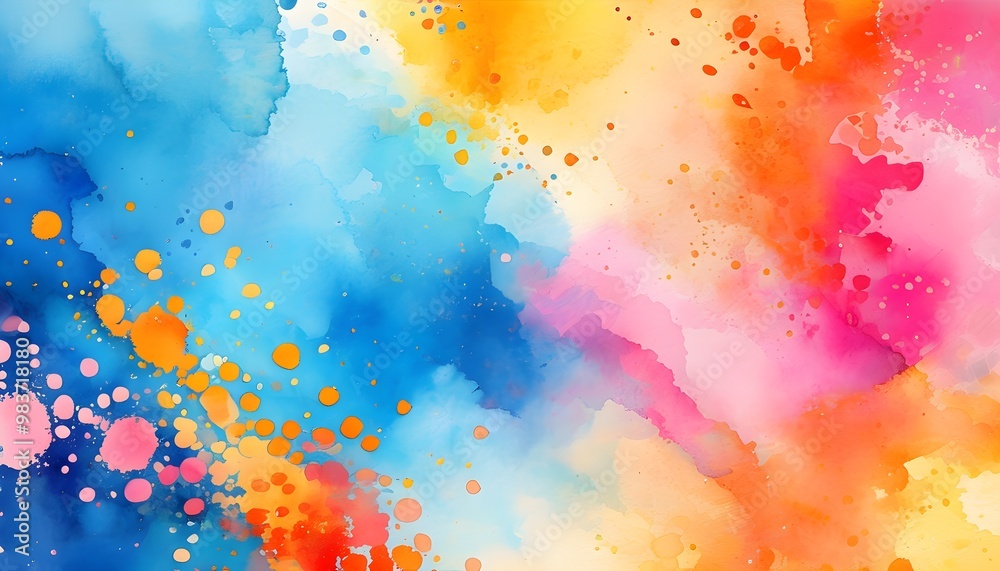 Wall mural vibrant abstract watercolor backdrop in blue, pink, orange, and yellow for creative projects and art