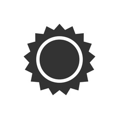Sun Icon Symbol with Sunburst Design.  black and white sun icon featuring a stylized sunburst design, representing sunlight, warmth, and brightness in a simple, clean graphic.