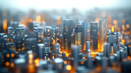 Obraz premium Digital cityscape with skyscrapers and buildings in a miniature view,