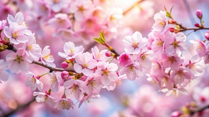 Obraz premium Cherry blossom flowers in full bloom, spring, pink, delicate, petals, sakura, nature, tree, blooming, beautiful, soft