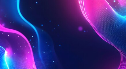 Abstract background with glowing neon lines and blue light, digital technology concept design, dark purple background,