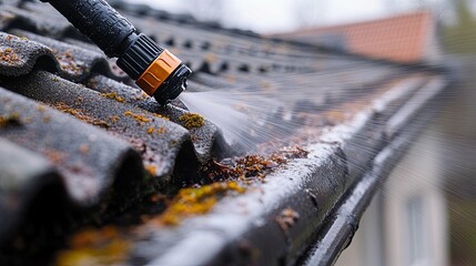 Cleaning Roof Gutters with a Water Pressure Sprayer