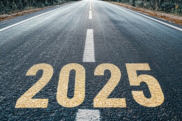 White and yellow numbers on an asphalt road with white lines