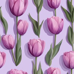 Fototapeta premium Tulip pattern on lavender pastel background, top down view