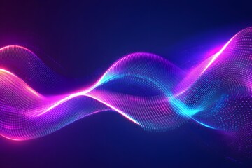 Abstract background with neon glowing lines forming wavy shapes on a dark blue-purple background.