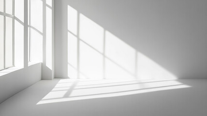Obraz premium Natural sunlight casts soft shadows across a minimalist white interior in the afternoon