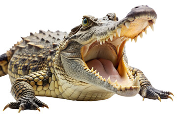 Obraz premium Crocodile with open mouth and sharp teeth isolated on transparent background