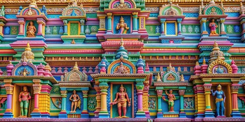 Fototapeta premium Indian temple wall with vibrant and colorful patterns , Indian, temple, wall, colorful, patterns, architecture, design