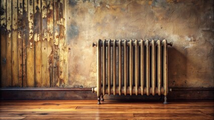 Painting of a vintage radiator in a rustic setting, radiator, vintage, painting, art, decor, interior design, metal