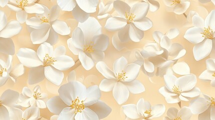 Obraz premium Jasmine pattern adorns soft beige pastel background in a top down view.
