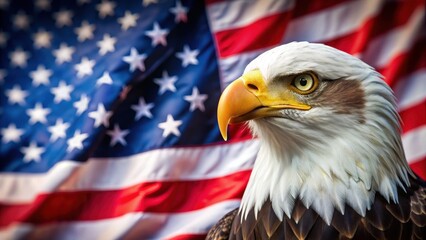 American bald eagle proudly holding American flag in its talons, patriotic, national symbol