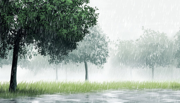 trees in water, Rain Weather,SmartArt,Decorative,Generative AI.