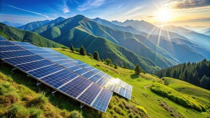 Solar panels installed on a picturesque hill in the mountains