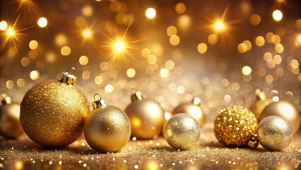 Sparkling Christmas background with golden balls, Christmas, holiday, festive, shiny, glitter, decorations, ornaments