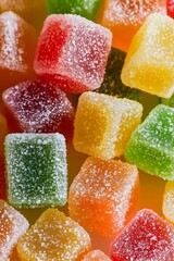 Colorful gummy candies with clear sugar crystals