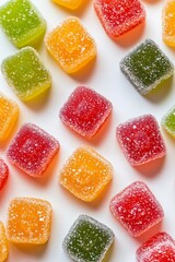 Colorful gummy candies with clear sugar crystals