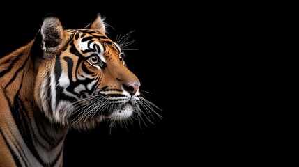 A stunning close-up portrait of a Sumatran tiger, showcasing its captivating gaze, intricate stripes, and powerful presence.