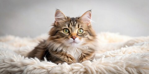 Adorable fluffy cat laying on a soft blanket, cute, cat, animal, pet, feline, whiskers, fur, adorable, cozy, domestic, kitten