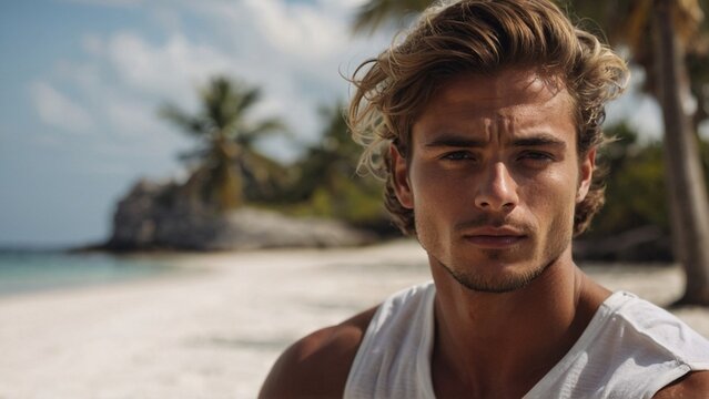 guy on the beach - surfer on the beach - shirtless guy - shirtless surfer - guy on vacation - guy relaxing - handsome surfer - hot surfer. teen- tennager - blonde boy - blonde surfer. blonde man - blo