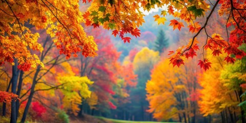Vibrant autumn leaves changing colors in a forest setting, foliage, orange, red, yellow, seasonal, nature, foliage, trees