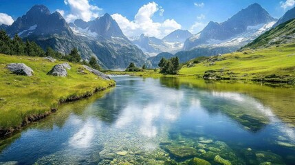 Fototapeta premium Serene Mountain River with Clear Water