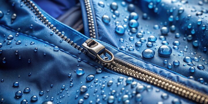 Large raindrops on waterproof jacket with zippers and pocket fasteners, waterproof, clothes, raindrops, droplets