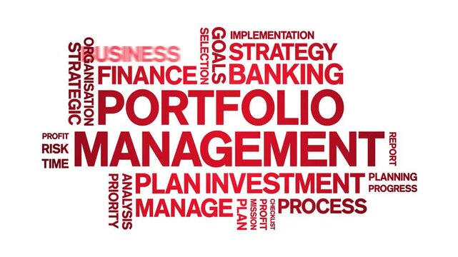 Portfolio Management animated word cloud;text design animation tag kinetic typography seamless loop.