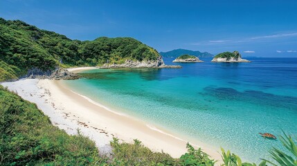 Fototapeta premium Secluded Cove with Clear Turquoise Waters and a Sea Turtle